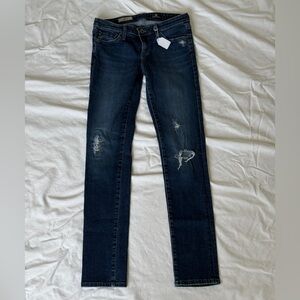 Ag Adriano Goldschmied Blue Skinny Jeans Distressed